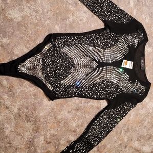 Sheer Black Crystal Bodysuit